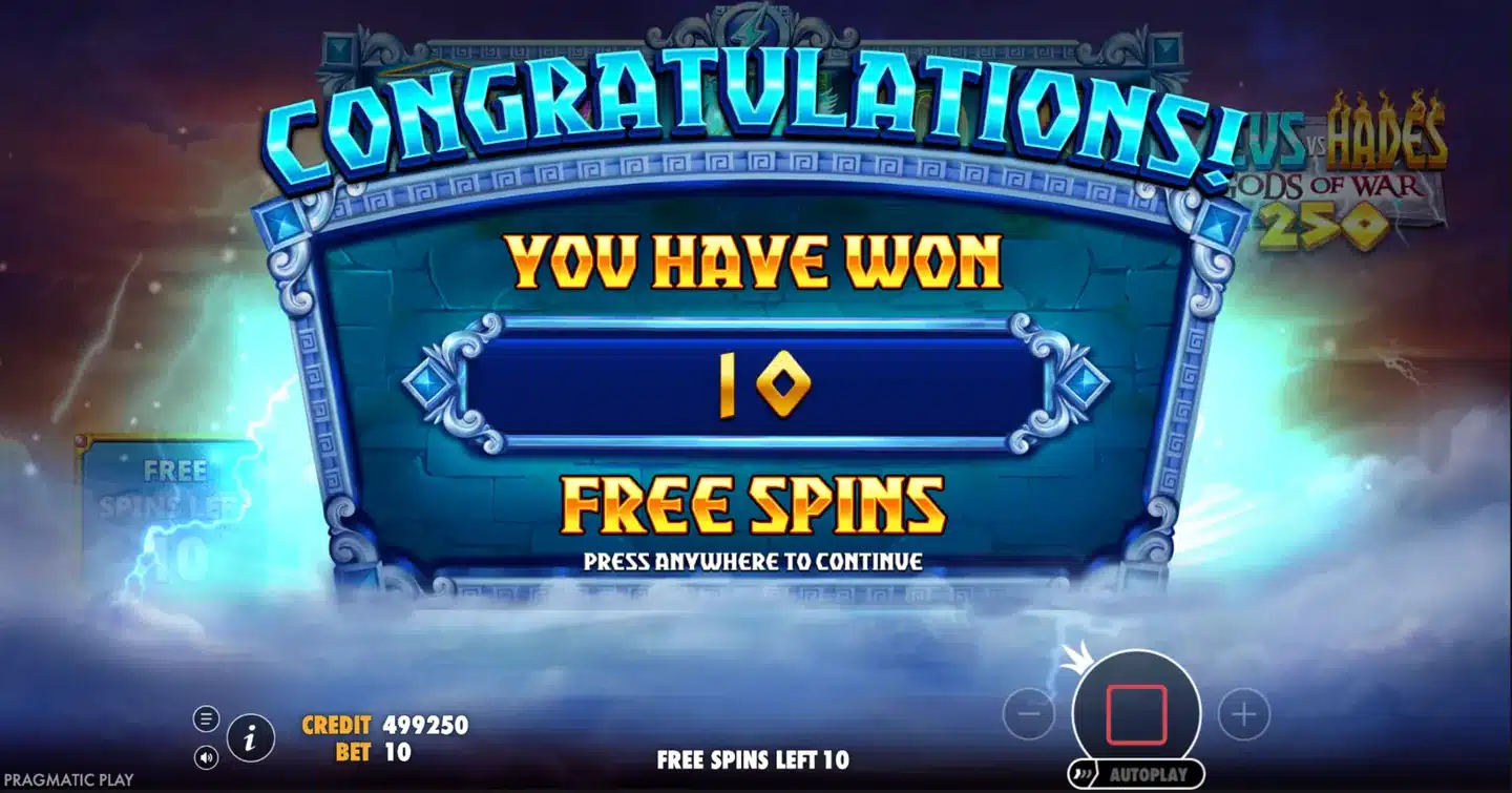Zeus vs Hades – Gods of War 250 free spins