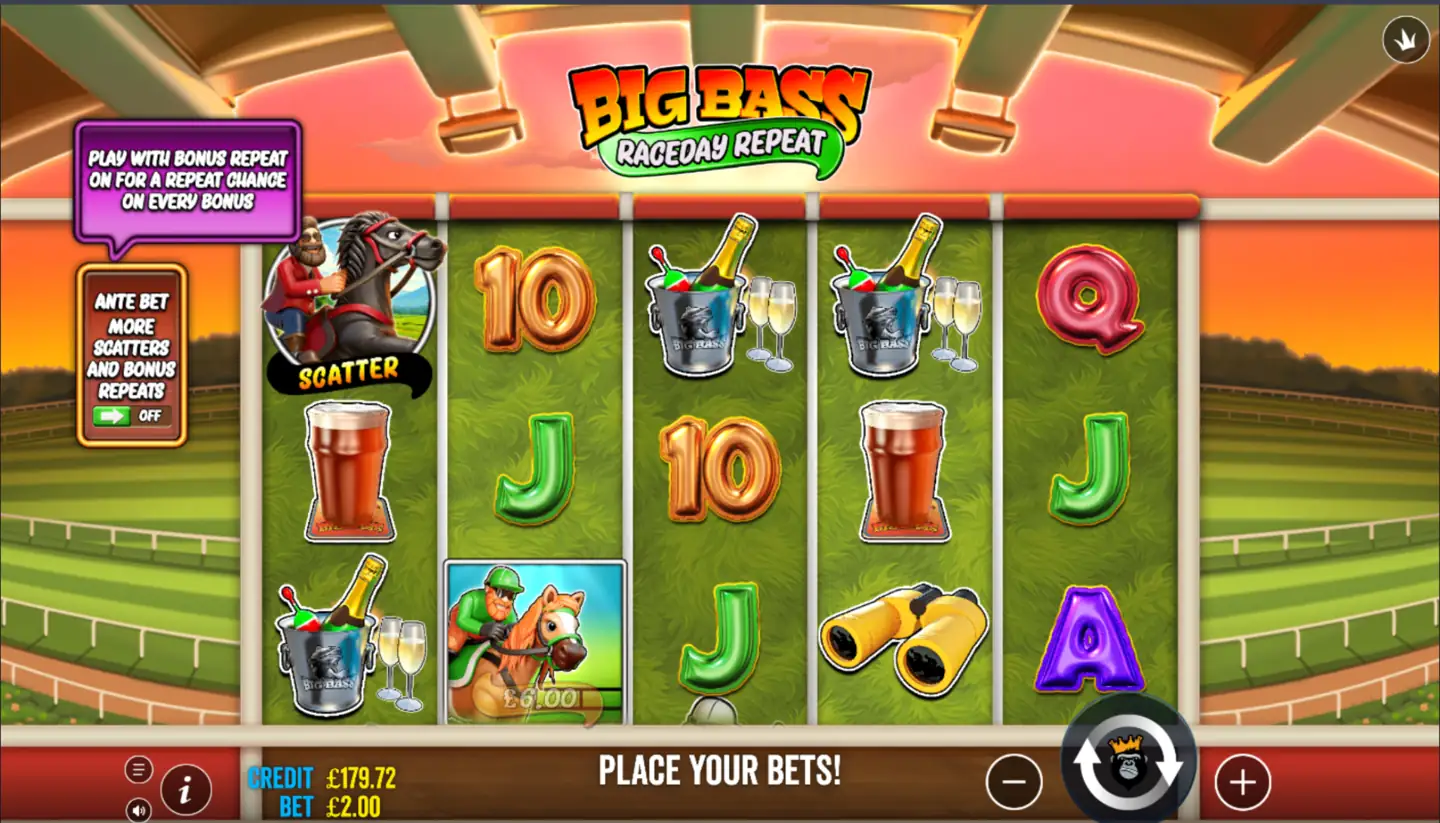 Big Bass Raceday Repeat slot main game screen