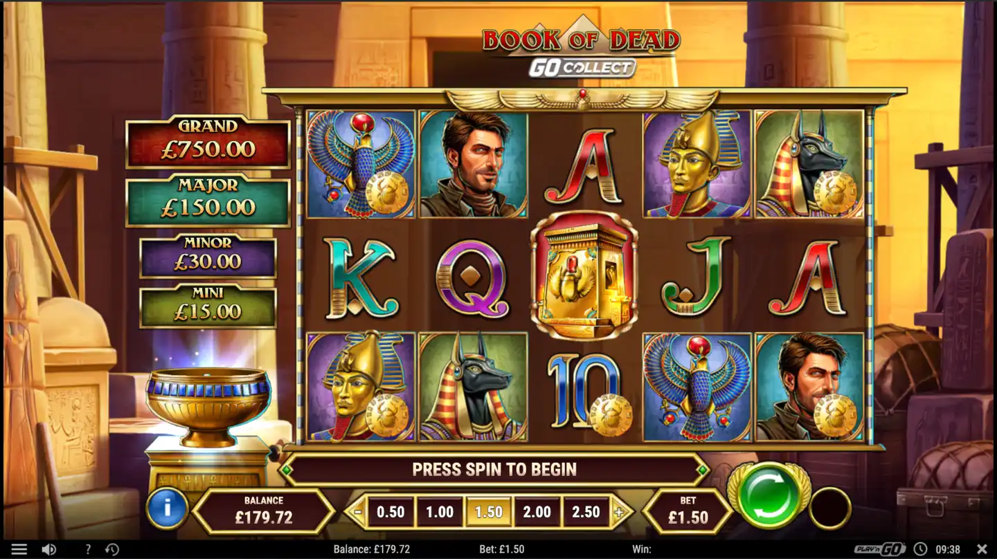Book of Dead GO Collect slot main game screen