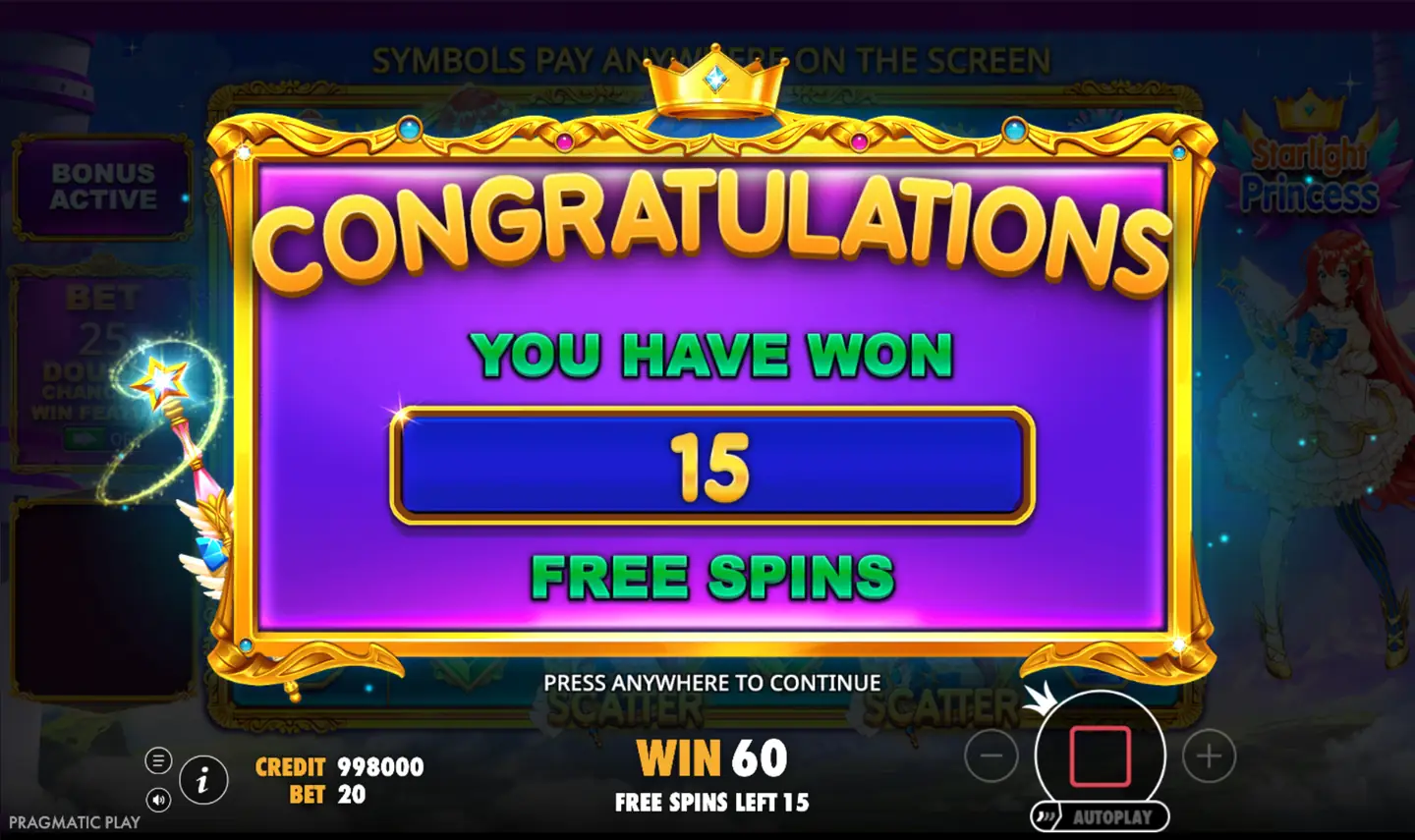 Starlight Princess slot free spins
