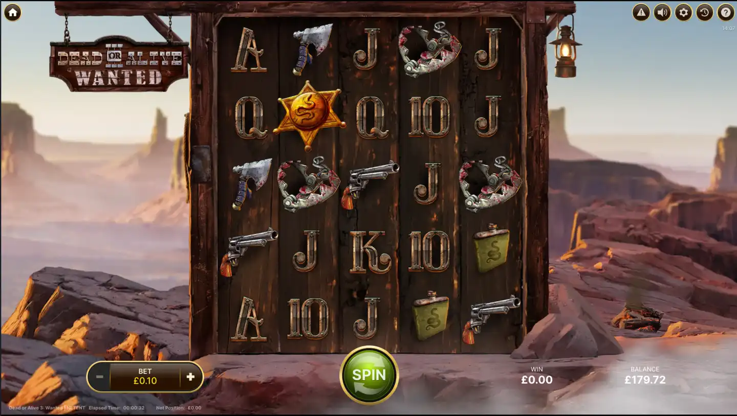 Dead or Alive 3: Wanted slot main game screen