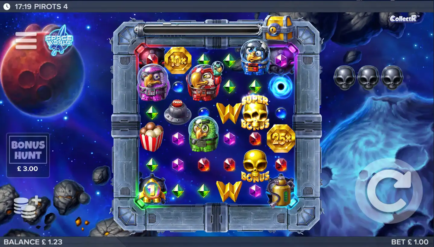 Pirots 4 slot main game screen