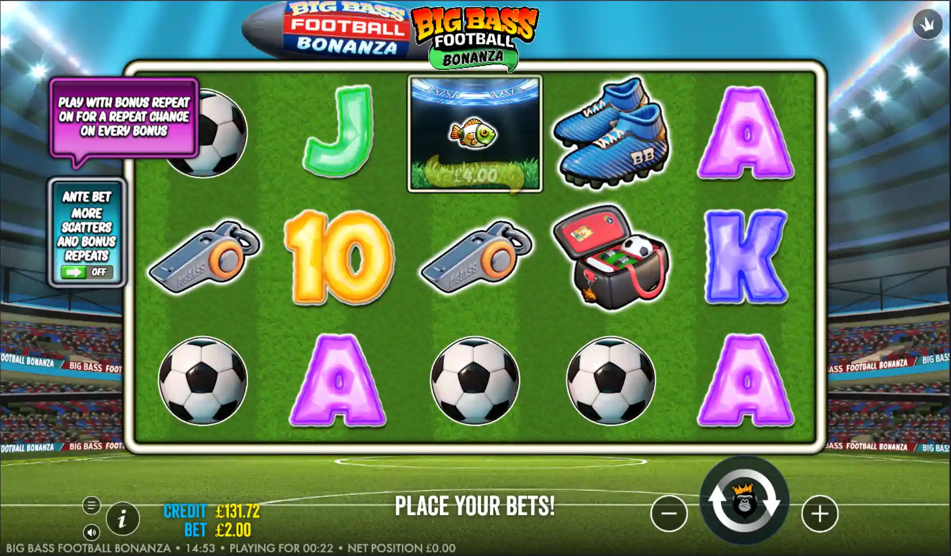 Big Bass Football Bonanza slot main game screen