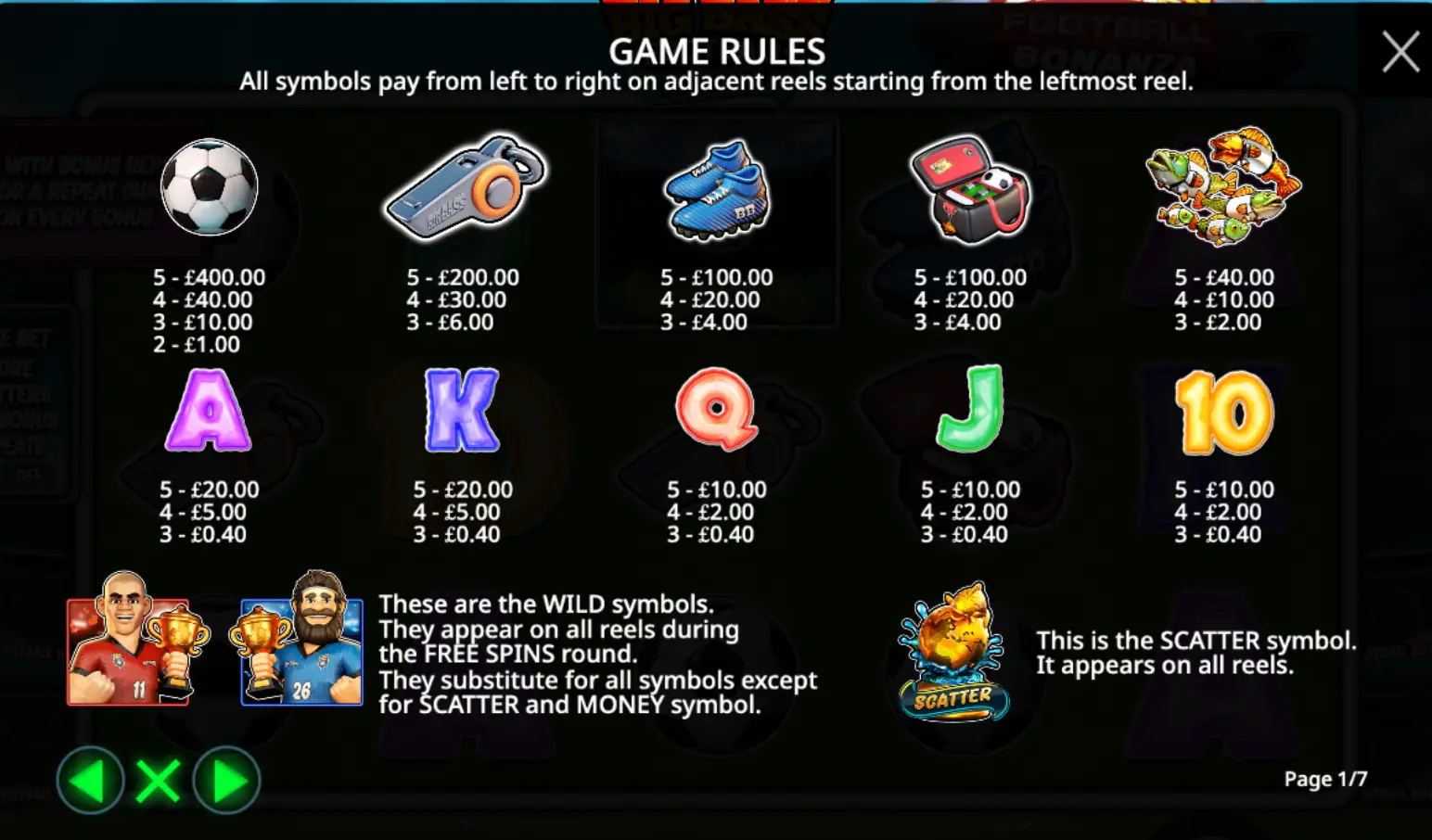 Big Bass Football Bonanza slot paytable