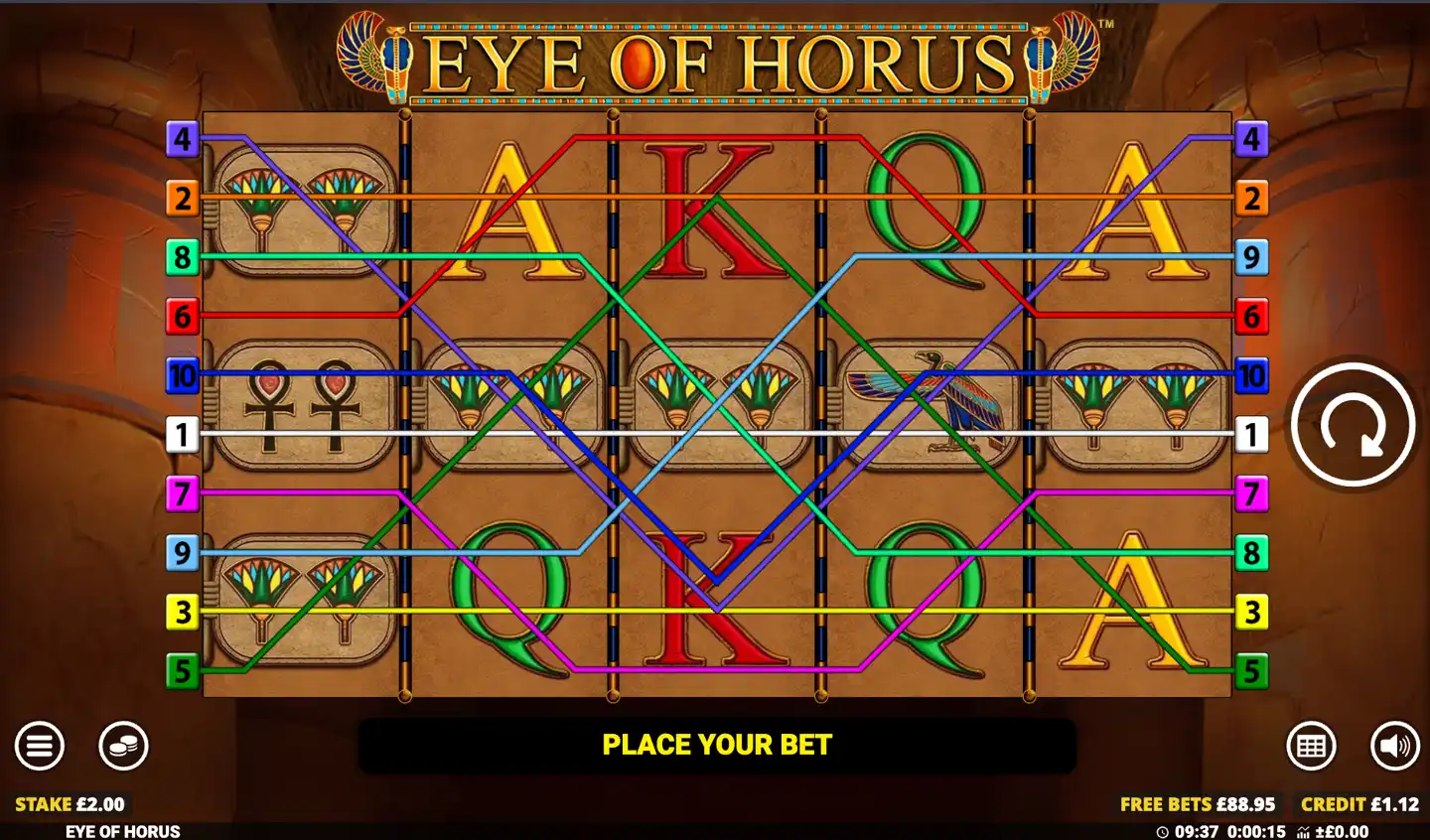 Eye of Horus slot main game screen