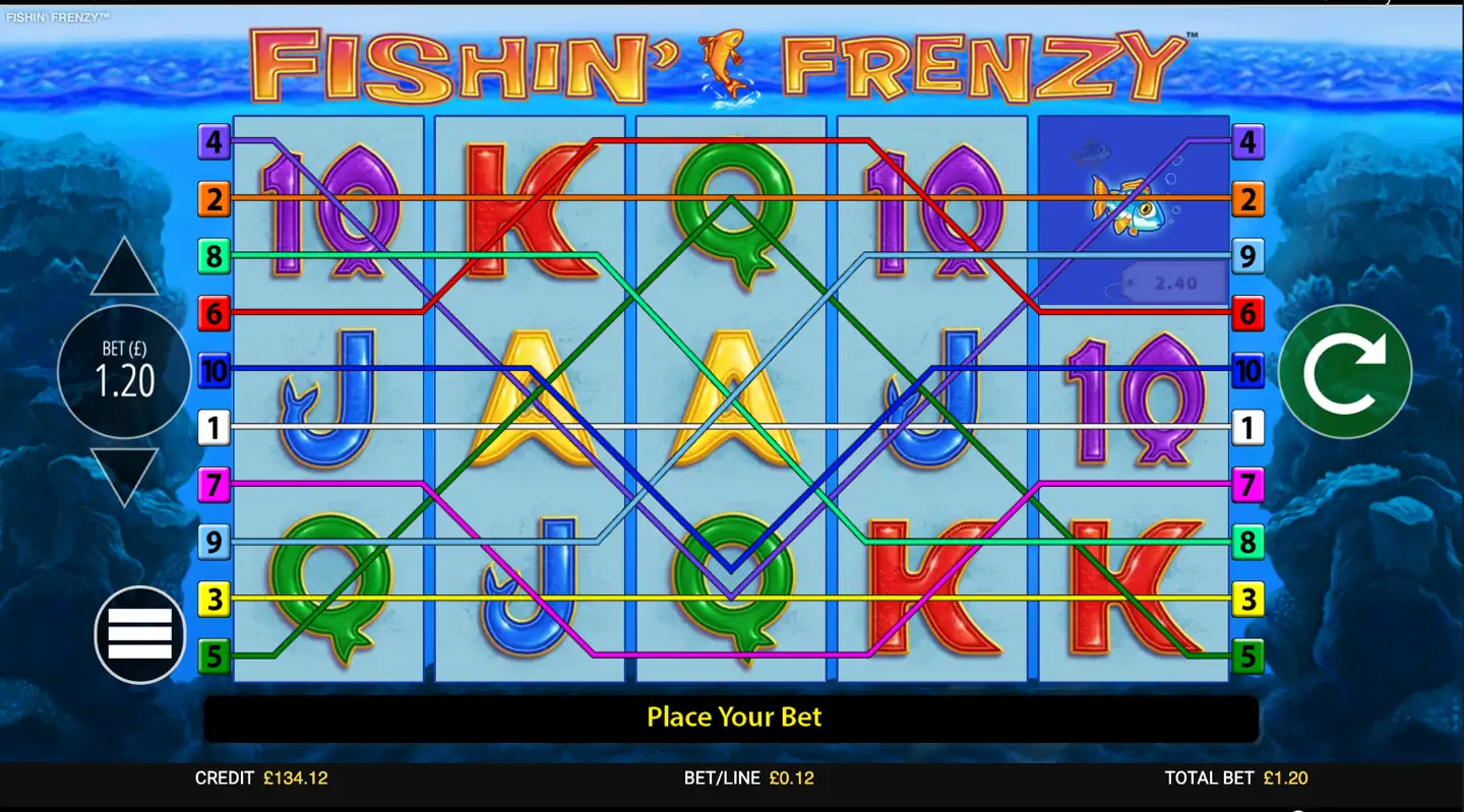 Fishin’ Frenzy slot main game screen