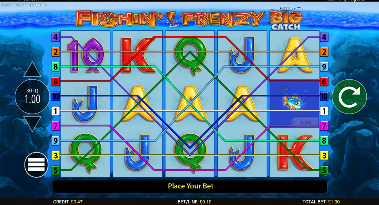 Fishin' Frenzy the Big Catch slot main game screen