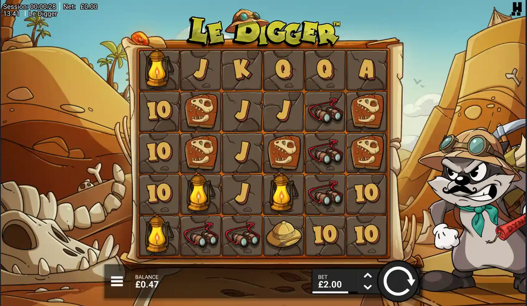 Le Digger slot main game screen