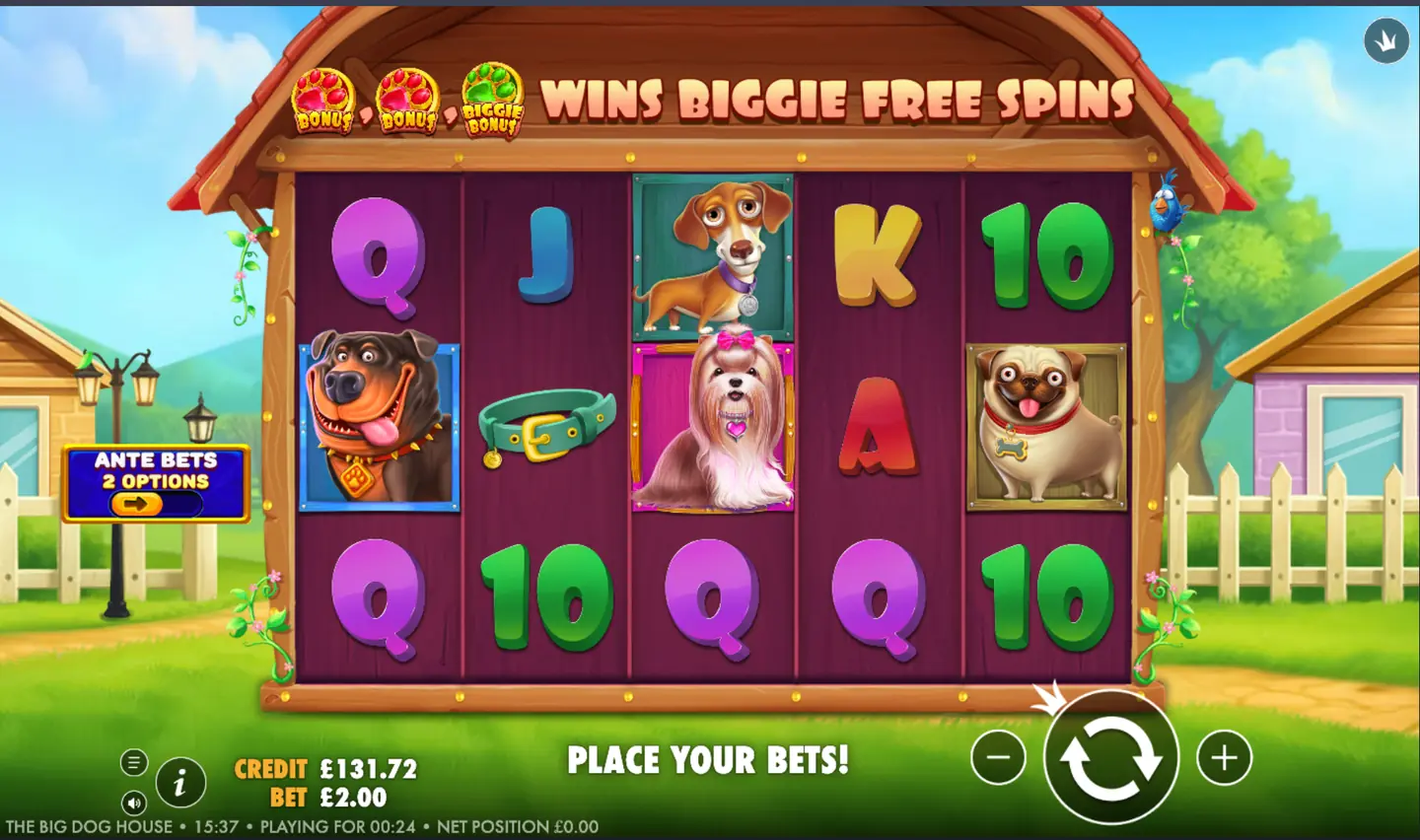The Big Dog House slot main game screen