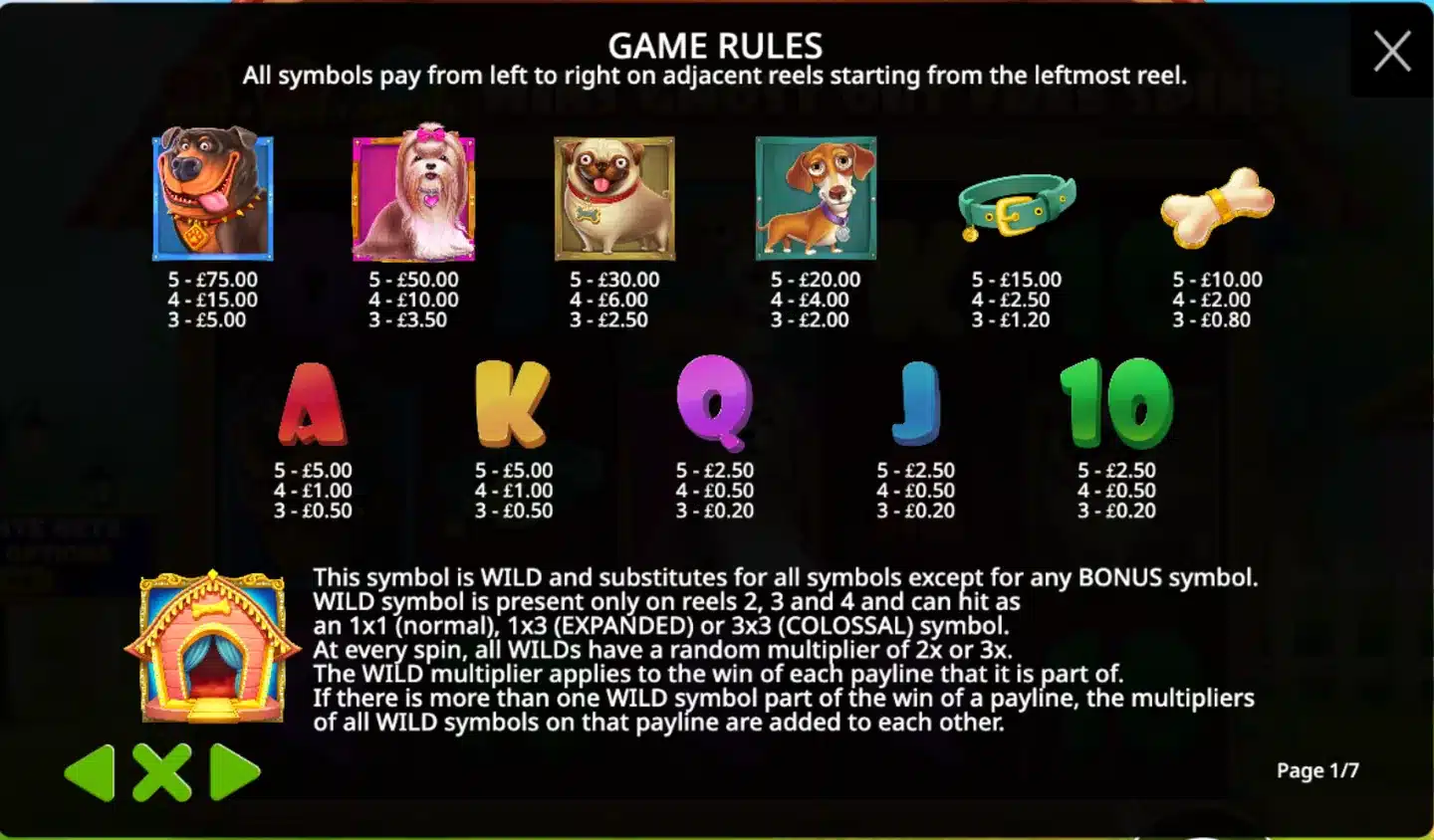 The Big Dog House slot paytable