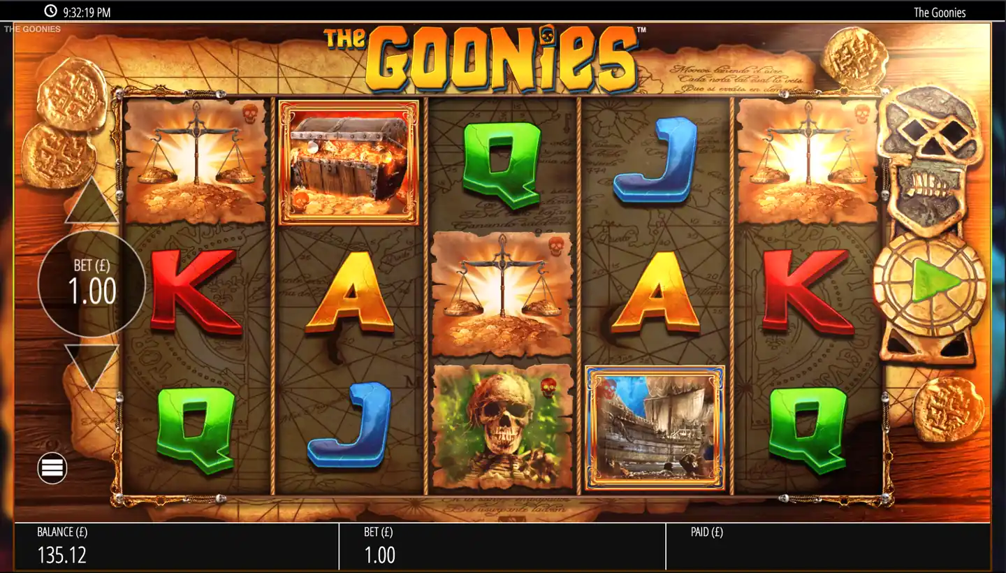 The Goonies slot main game screen