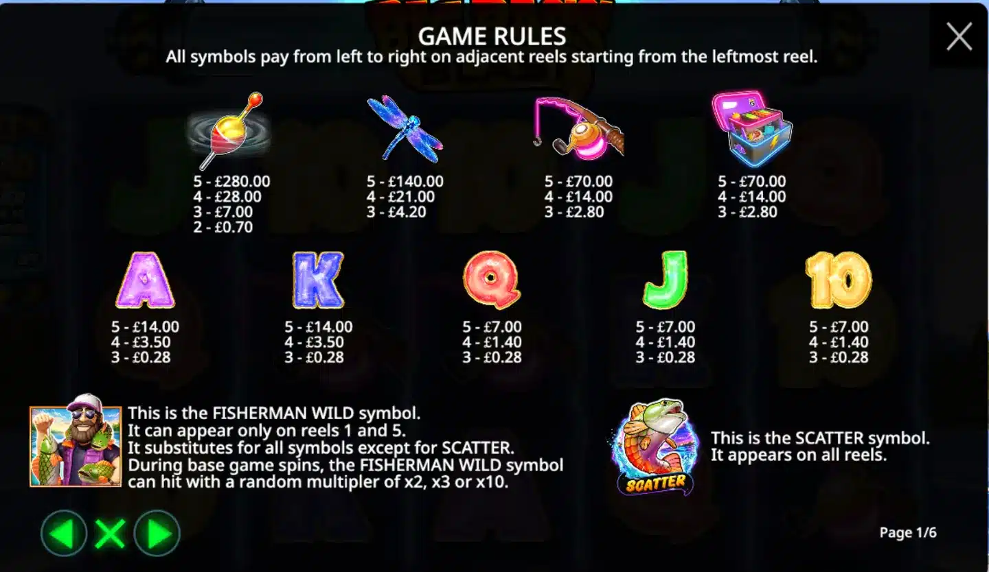 Big Bass Blast slot paytable