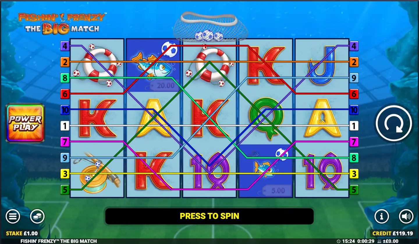 Fishin’ Frenzy The Big Match slot main game screen